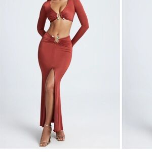 Oh Polly Terracotta Gathered Detail Dress